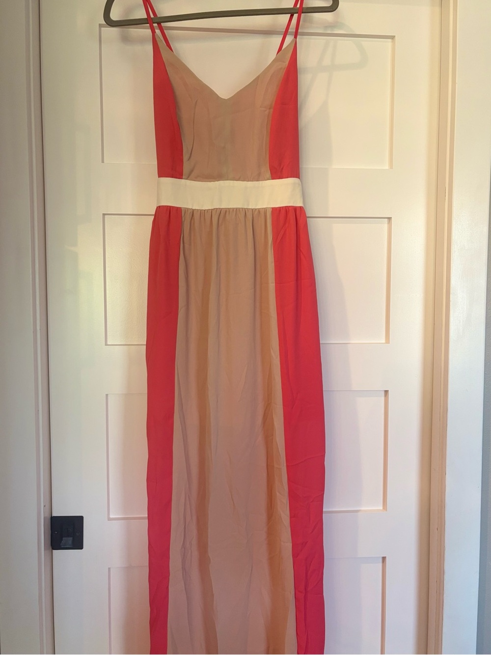 Pink Owl Coral and Beige Colorblock Spaghetti Strap Maxi Dress - Picture 1 of 6